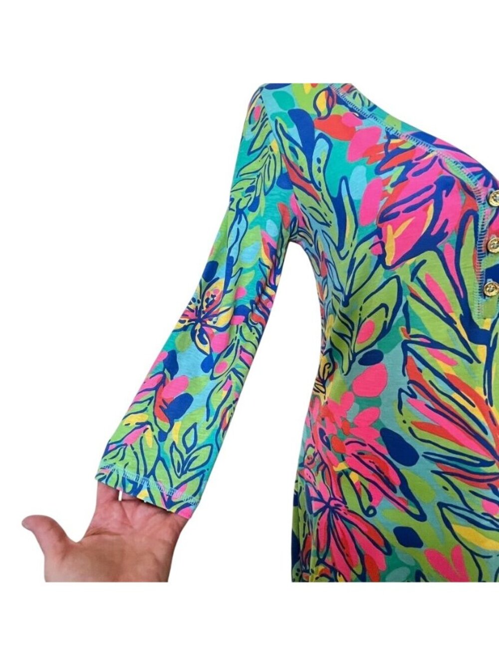 Lilly Pulitzer Allesia Palmetto Dress Size S Pima Cotton 3/4 Sleeve Henley - Picture 4 of 13